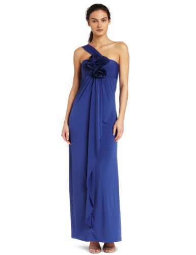 Maxandcleo Womens Shoulder Front Ruffle Gown, Cadet, 10