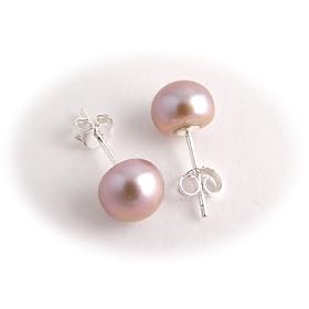 Sterling Silver 7-8mm Mauve Freshwater Cultured Pearl Button Stud Earrings e243