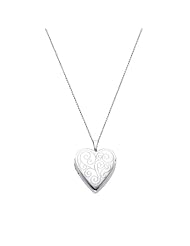 Sterling Silver Engraved Heart Locket Pendant (0.8" or 20mm Height) with 1.0mm Rolo Cable Chain - 20" Inches