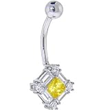 Solid 14KT White Gold Cubic Zirconia TOPAZ SURROUND Belly Ring