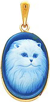14K Gold Agate Persian Cat Cameo Pendant Jewelry New
