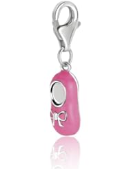 Sterling Silver Baby Shoe Charm with Pink Enamel Finishing