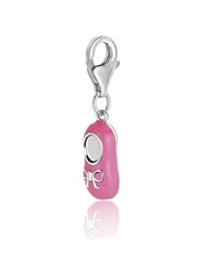 Sterling Silver Baby Shoe Charm with Pink Enamel Finishing