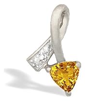 14K White Gold Genuine Trillion Citrine and Diamond Ribbon Pendant