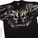 Good Vs. Evil, Angel and Devil Skull T-Shirt, Liquid Blue Full Shirt Designs