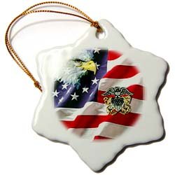 US Navy Officer Crest - 3 Inch Snowflake Porcelain Ornament