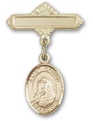 14K Gold Baby Badge with St. Bruno Charm and Polished Badge Pin