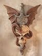 Dragon sword skull statue gothic medieval sculpture New
