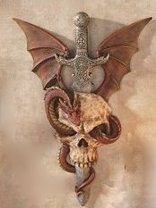 Dragon sword skull statue gothic medieval sculpture New