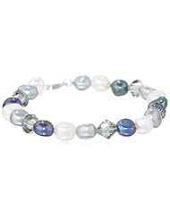 Multi-Color Baroque Freshwater Cultured Pear and Swarovski Element Bicone Bead Sterling Silver Clasp Bracelet, 7.5"