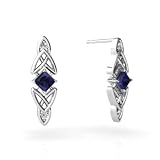 14K White Gold Genuine Square Sapphire Celtic Knot Earrings