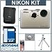 Nikon Coolpix S1100pj Digital Camera Kit - Silver - with 8GB SD Memory Card, Camera Case, Table Top Tripod, Spare EN EL-12 Lithium-Ion Battery, 2 Year Extended Service Coverage
