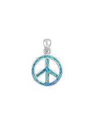 Sterling Silver Blue Lab Opal Peace Sign Pendant Classic Charm Pure 925 New 18mm (Pendant ONLY)