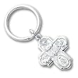 Rhodium-plated Large Four Way Cross Key Ring