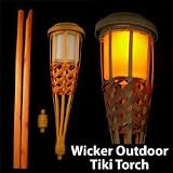Solar Powered Wicker Tiki Torch - Automatic On / Off