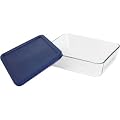 Pyrex Storage 6-Cup Rectangular Dish with Dark Blue Plastic Cover, Clear