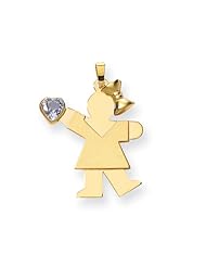 14k Yellow Gold Girl with CZ March Birthstone Charm