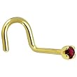 Solid 18KT Yellow Gold 1.5mm Genuine Red Diamond Right Nostril Screw- 20 Gauge
