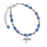 Small Silver Dragonfly with Swarovski Crystal Blue Czech Glass Beaded Charm B...