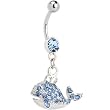 Solar Blue JEWELED WHALE Dangle Belly Ring