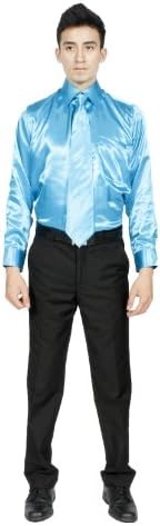 2XL 18 36/37 Ferrecci Turquoise Satine Shiny Button Down Dance Prom Dress Shirt & Necktie