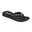 Demonia Shoes Women's STROLL-06, 3/4" Embroidered Cherries Black Pu Flipflop