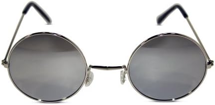 John Lennon Silver Frame with Silver Mirrored Lens Round Hippie Party Sunglasses