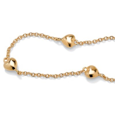 18k Gold over Sterling Silver Heart Ankle Bracelet 10