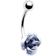 Single Ice Blue Rose Belly Button Ring