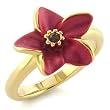 White Metal Gold Plated Ring with Siam CZ - Red Flower - Size 6-8
