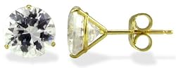 14KT Yellow Gold 2.5 CTW Round CZ Three-Prong Earrings