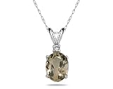 11X9mm Oval Smokey Quartz and Diamond Stud Pendant in 14K White Gold