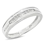 1/4 CT. T.W. Round Cut Diamond Mens Wedding Band 10K White Gold Wedding Ring - Free Gift Box -