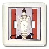 Florene Art Deco & Nouveau - Nouveau Barbier Lady With Panther - Light Switch Covers - double toggle switch