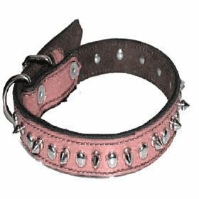 Top Dog Spiked Pink Leather Dog Collar 1 x 20 inches