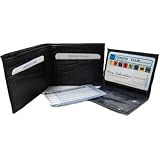 REMOVABLE ID HOLDER MEN'S BLACK LEATHER BI-FOLD WALLET