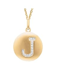 14K Gold over Sterling Silver 0.06ct TDW Diamond Round Initial J Disc Pendant (H-I, I2-I3)