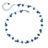 Chuvora Dyed Blue Pearl Smoky Blue Crystal Necklace with Lobster Claw Clasp 16''- 19''