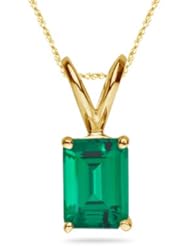 2.00 Cts of 9x7 mm AAA Emerald Russian Lab Created Emerald Solitaire Pendant in 14K Yellow Gold
