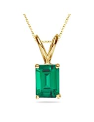 1/4 (0.21-0.27) Cts of 5x3 mm AAA Emerald Russian Lab Created Emerald Solitaire Pendant in 14K Yellow Gold