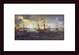 3 Master Firing a Saluted by Cornelis Claesz Van Wieringen 34.00X19.63 Framed with Black Wood Frame