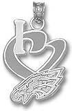 Philadelphia Eagles Solid Sterling Silver ''I Heart'' Eagle Head Logo 3/4'' Enamel Pendant