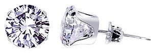 TDEZ2060-C Nickel Free 7mm Round Clear Cubic Zirconia .925 Sterling Silver Post Back Stud Earrings