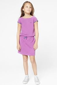 Girl's Short Sleeve Crewneck Pique Dress With Drawstring Waistband