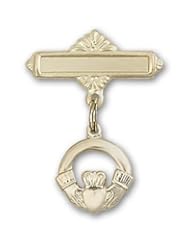 14kt Gold Baby Badge with Claddagh Charm and Polished Badge Pin