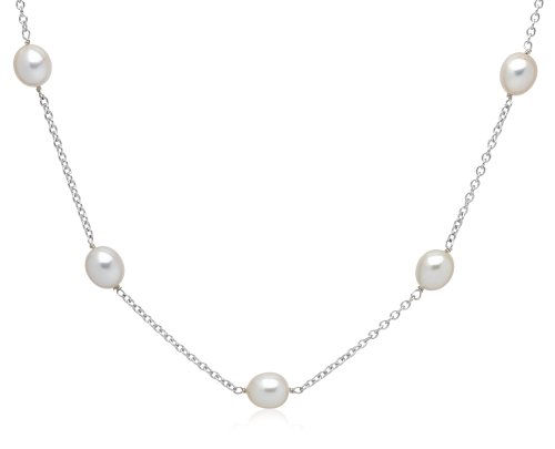 Sterling Silver Freshwater Cultured Pearl Tin Cup Necklace, 18