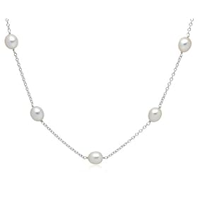 Sterling Silver Freshwater Cultured Pearl Tin Cup Necklace, 18 by Pearl Birthstones
