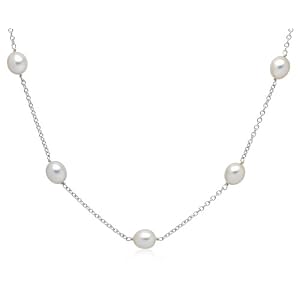 Sterling Silver Freshwater Cultured Pearl Tin Cup Necklace, 18 by