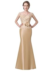 Bateau Neck Cap Sleeves Beaded Belted Sheer Lace Mermaid Taffeta Mother-of-the-Bride Dress/Wedding Dress 