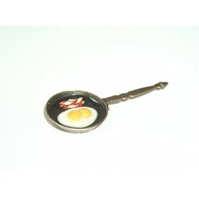 Dolls house item - Metal frying pan with eggs. 1/12 Scale